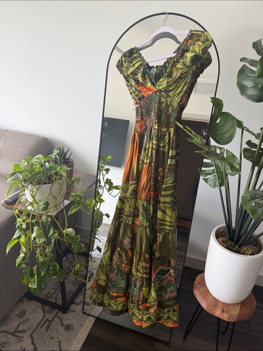 Green Tropical Print Maxi Dress - Women's Summer Boho